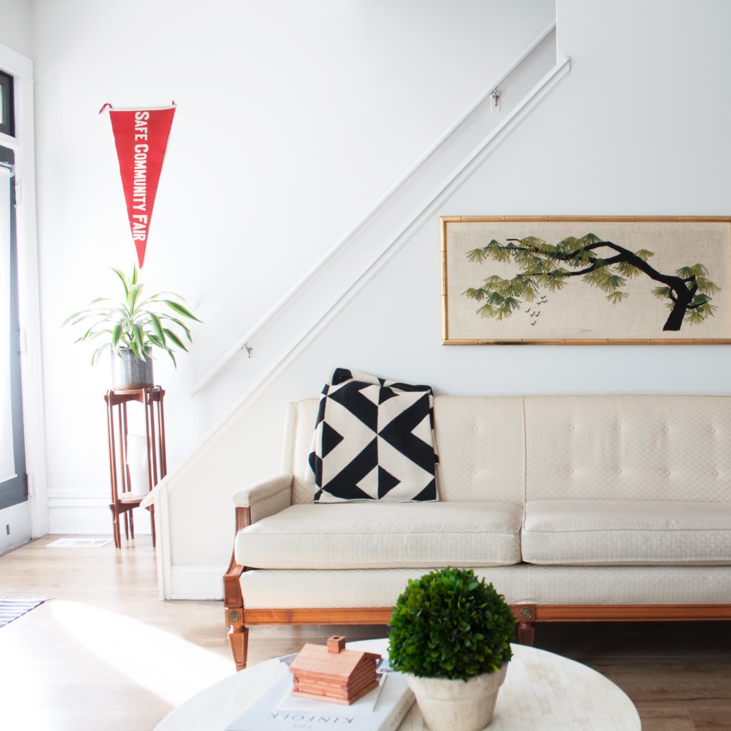 White mid top century modern couch